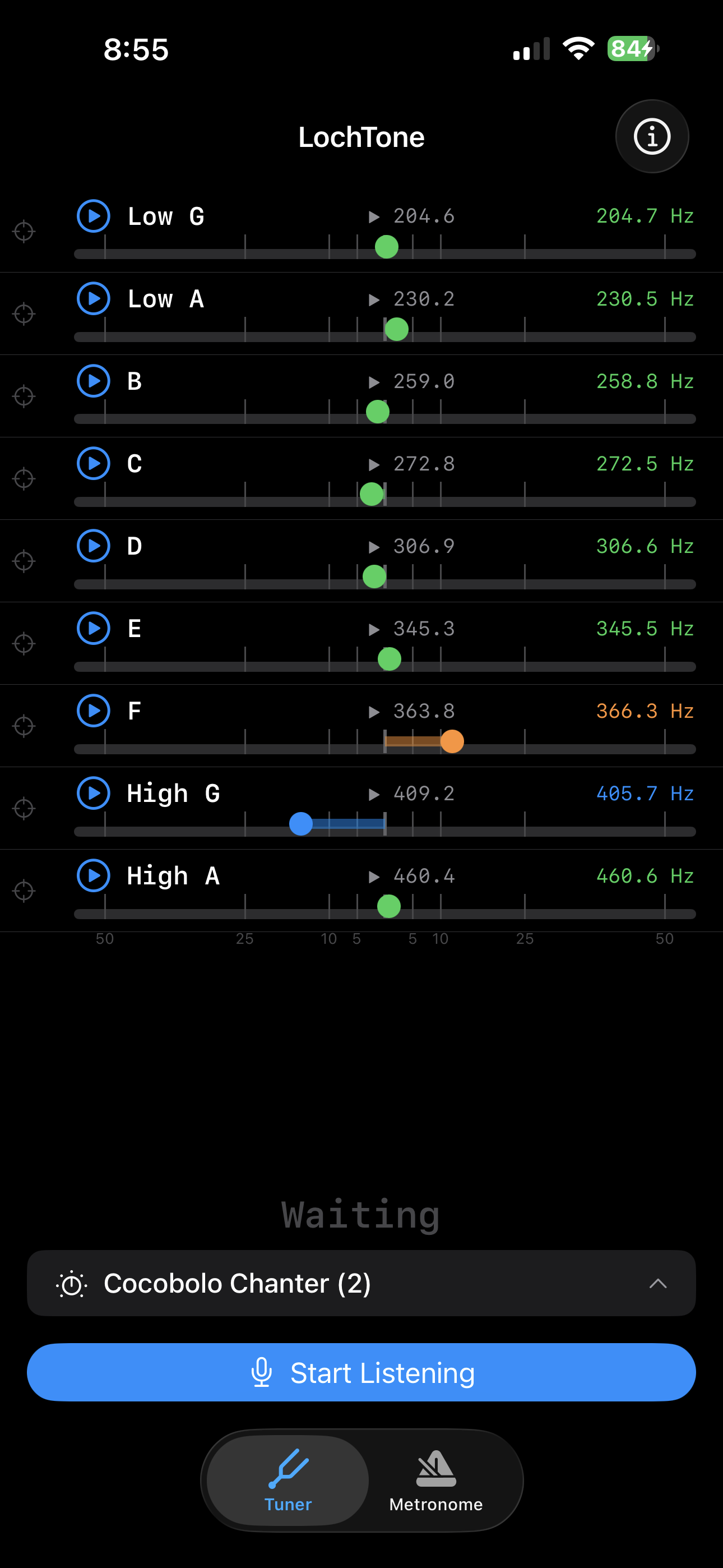 LochTone tuner screen